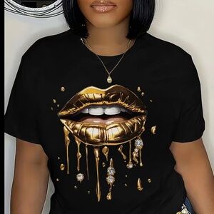 Gold Drip Graphic Black T-Shirt